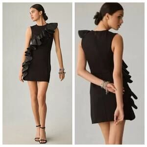 Hutch Anthropologie Ruffle Dress Rayon Womens NEW S Black Asymmetric Cocktail